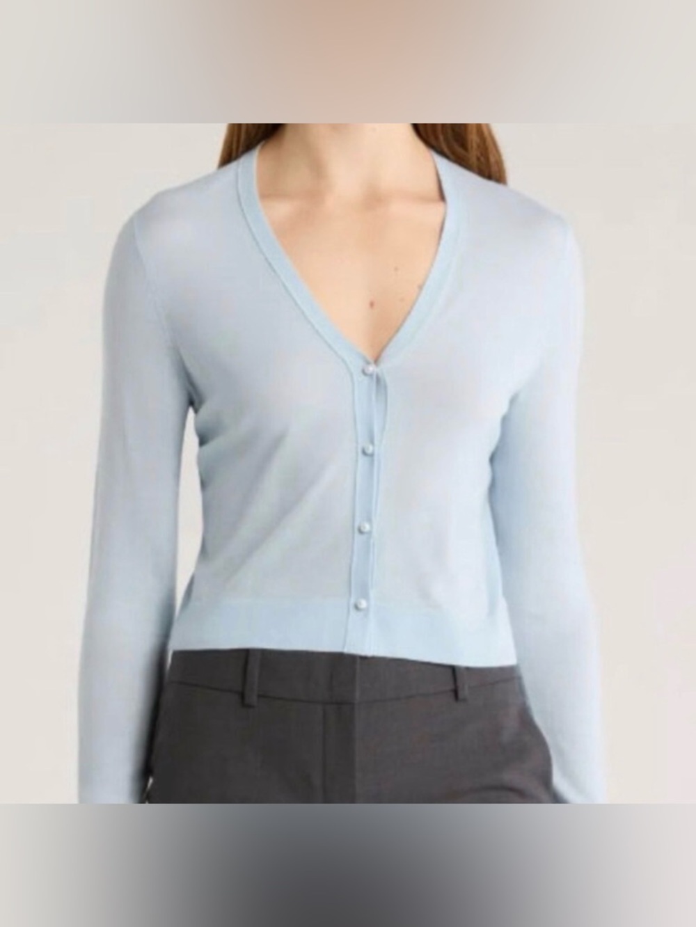 NWT Theory Faux-Pearl Button Cropped Wool Cardigan Size Medium